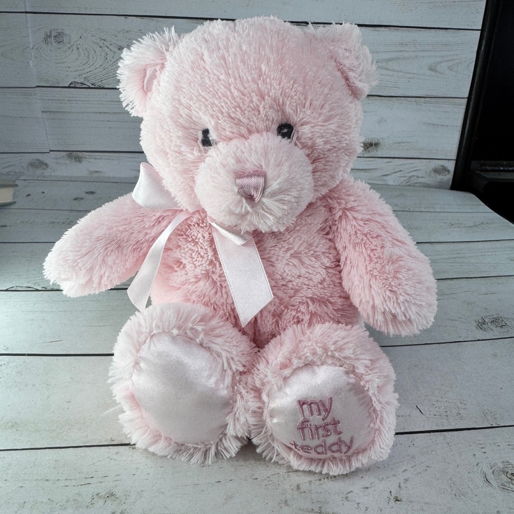 GUND Baby My First Teddy Bear‎ Pink Plush 8" Satin Paws Embroidered Eyes